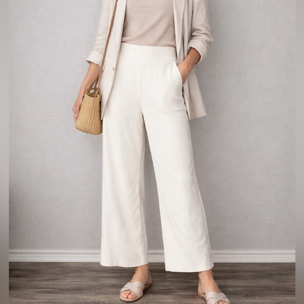 Martha Stewart Cream Wide Leg Stretch Heavy Knit Lounge Pants XL Chic High Waist